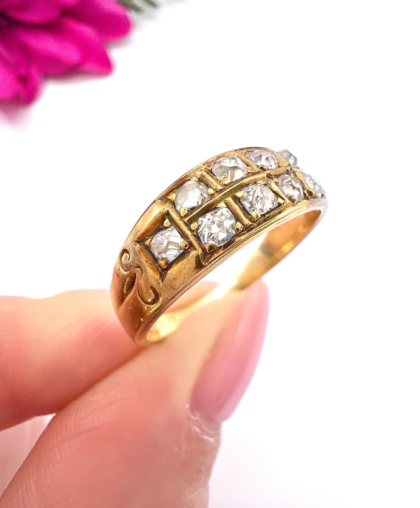 Antique 18ct Gold, Victorian Diamond Two Row Ring