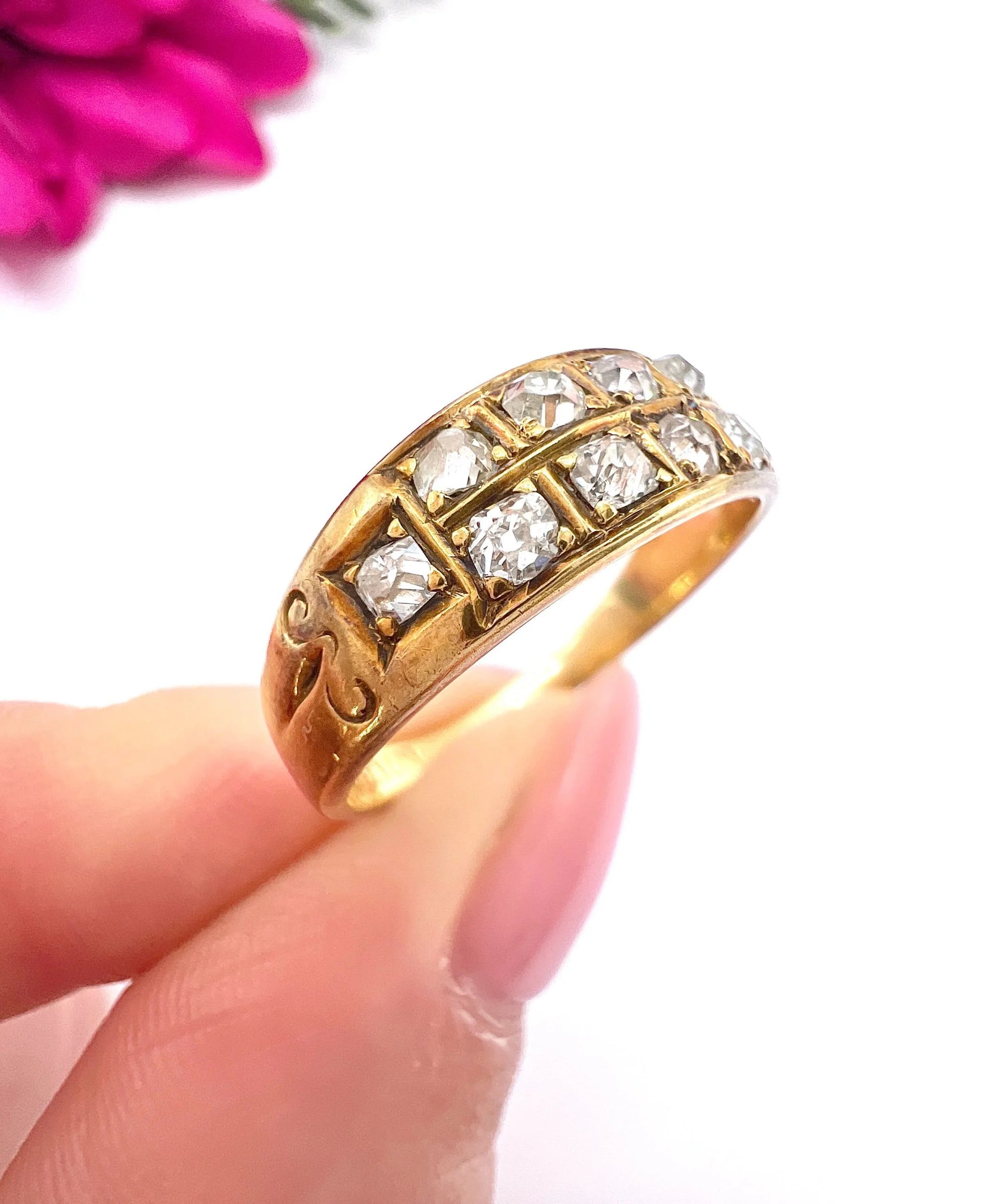 Antique 18ct Gold, Victorian Diamond Two Row Ring