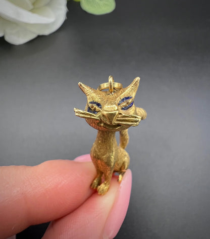 Antique 18 ct Yellow Gold, Edwardian Cat Pendant