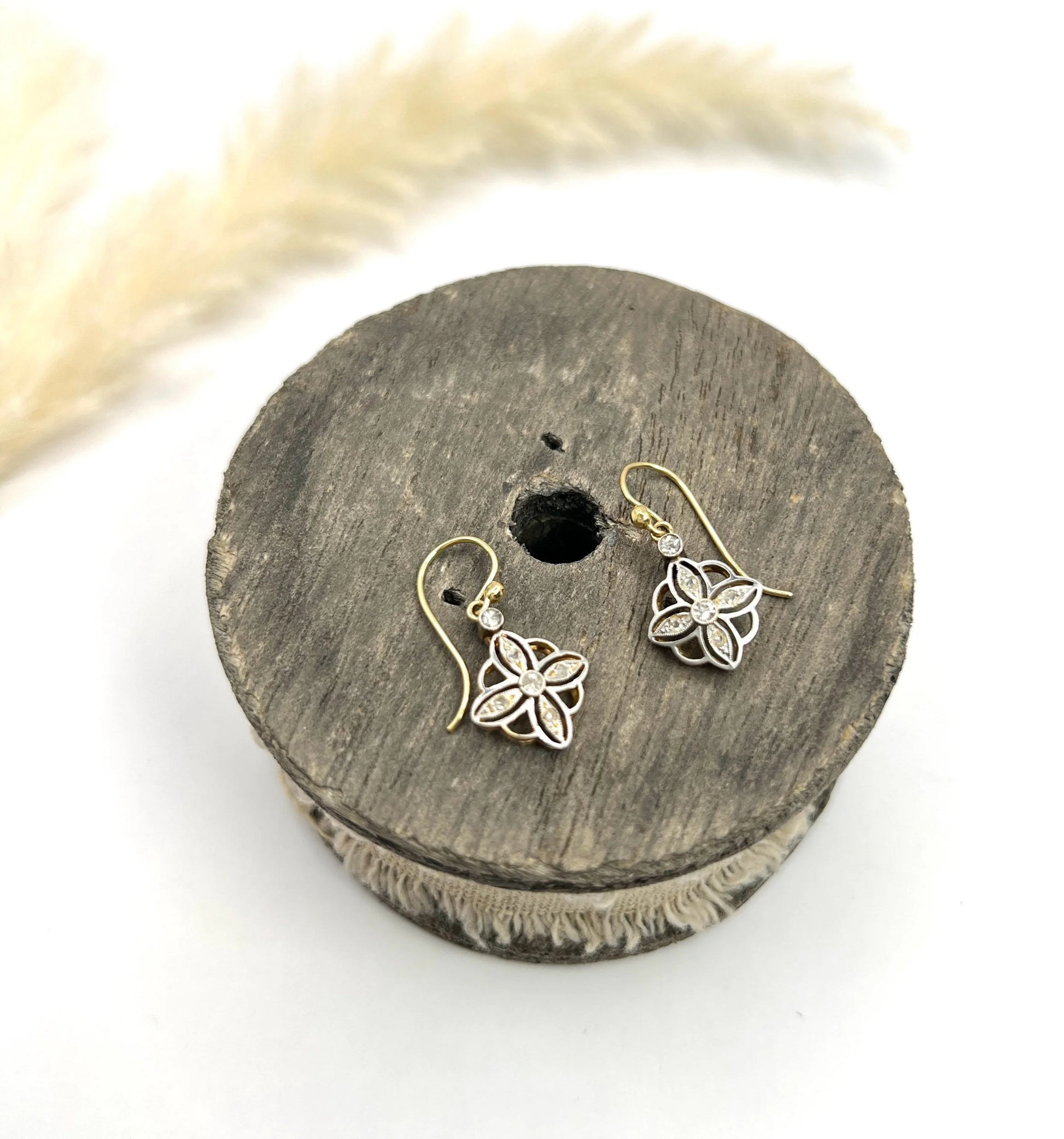 Antique 18ct Gold & Platinum, Edwardian era Diamond Drop Dangle Earrings