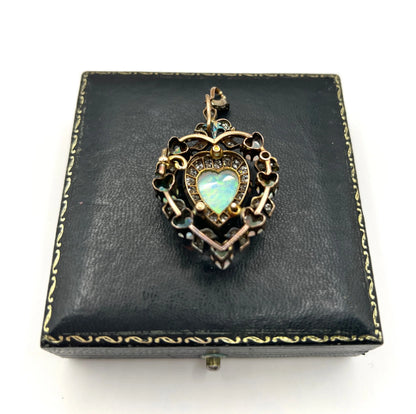 Early Victorian Antique Large Diamond Heart Cluster Pendant, Circa 1870