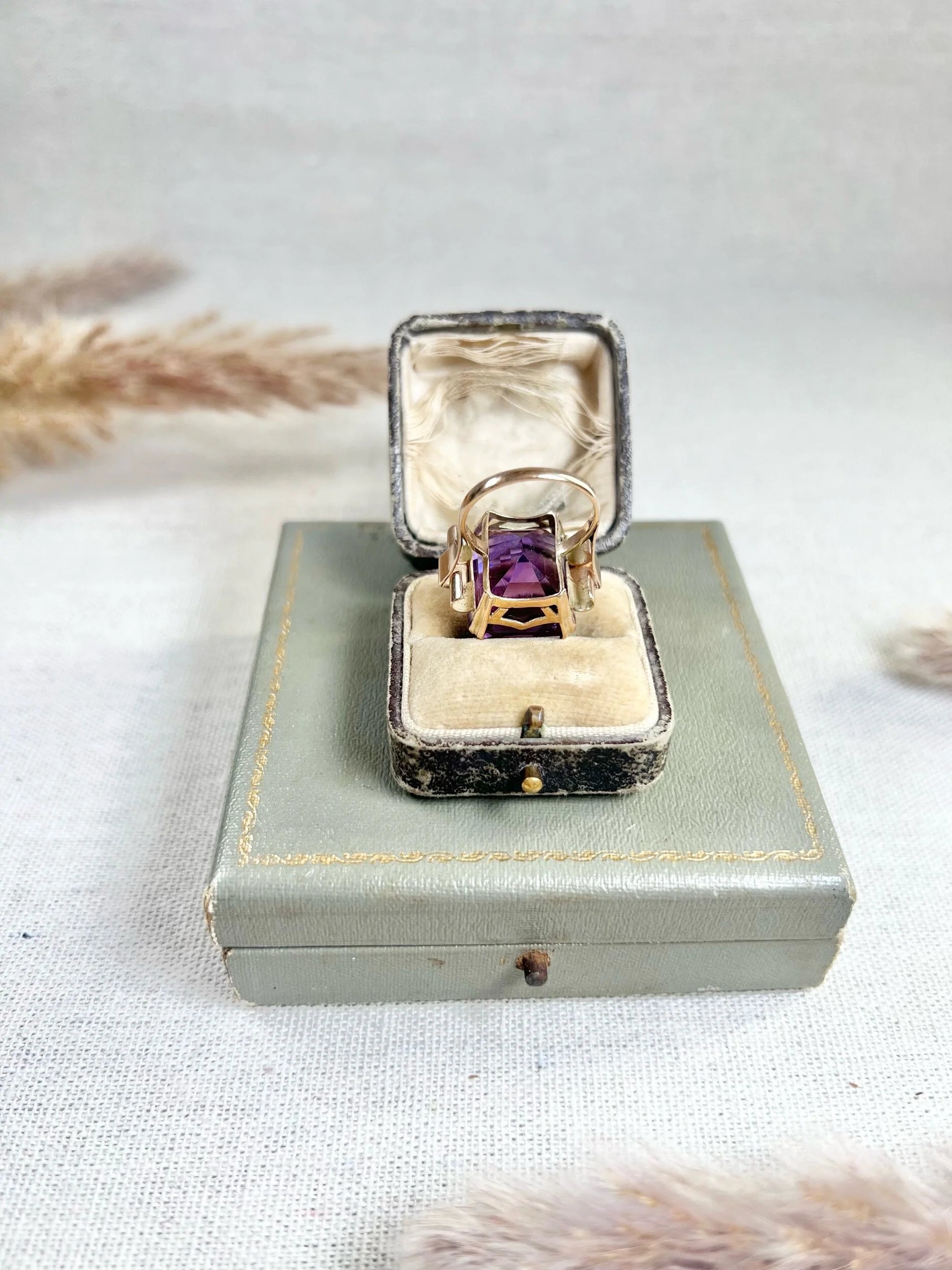 Vintage 14 Carat Yellow Gold Large Amethyst Cocktail Ring, Circa 1940
