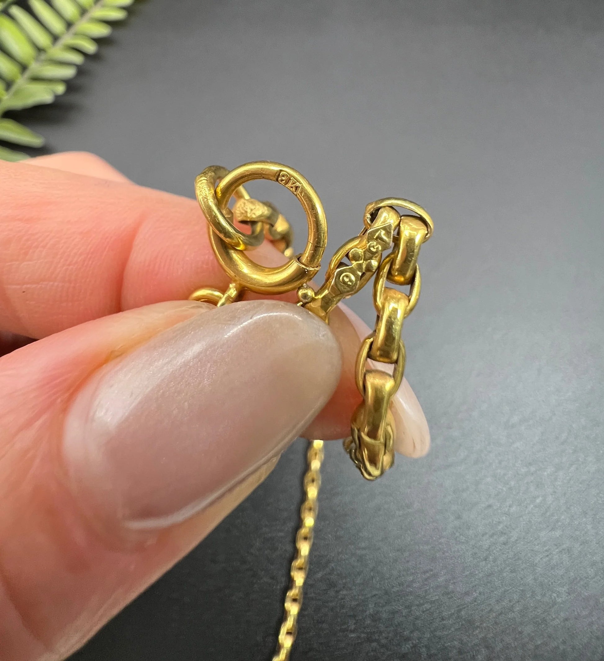 Antique 9 ct Yellow Gold Edwardian Faceted Oval Belcher Link Chain With Bolt Ring Clasp
