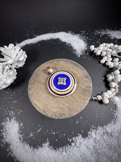 Antique 15 Carat Gold Guilloche Enamel, Diamond, Pearl and Rock Crystal Locket Pendant