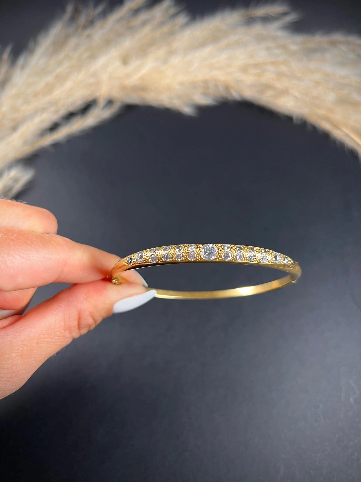Vintage French 18 Carat Yellow Gold Diamond Bangle Bracelet, Circa 1960