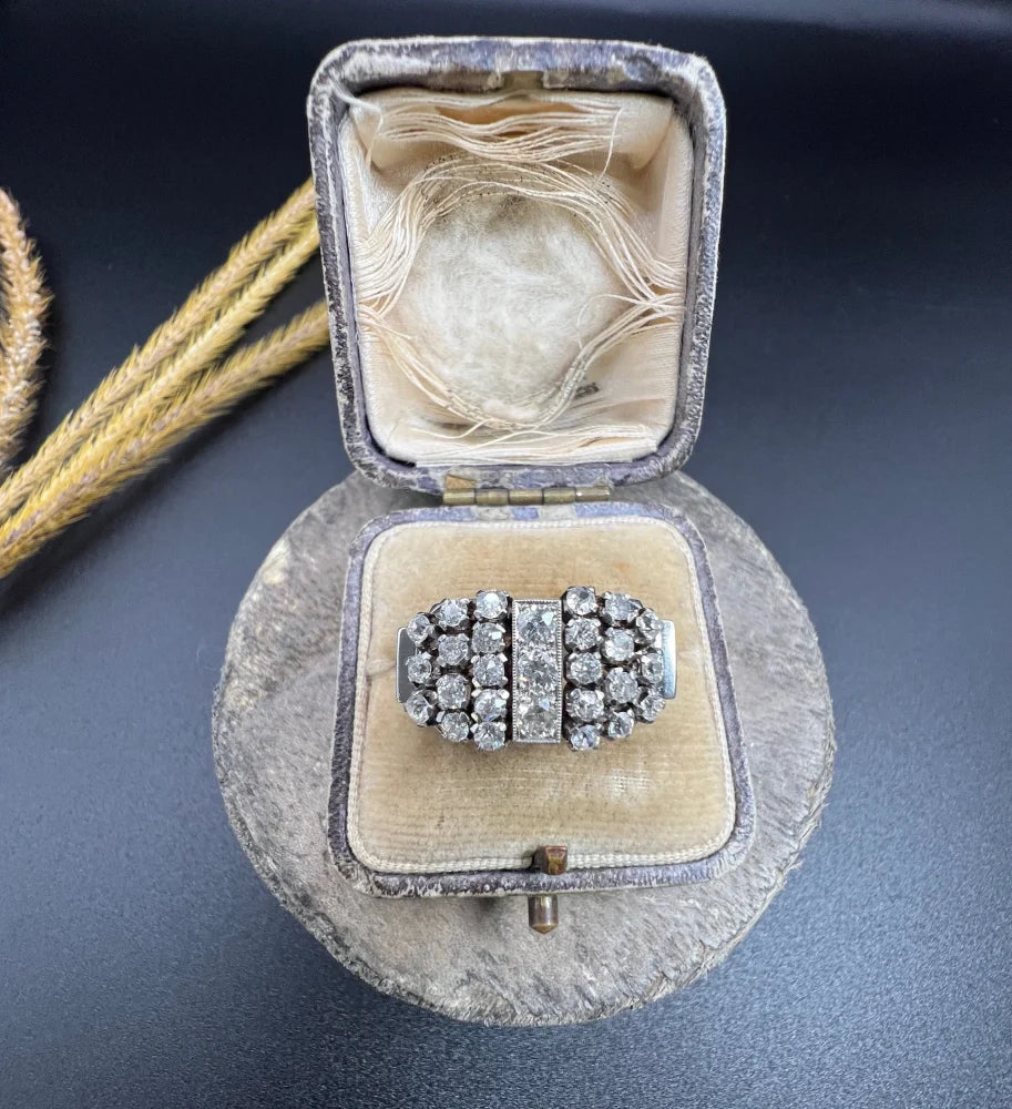 Vintage Diamond Cocktail Ring In 18 Carat White Gold