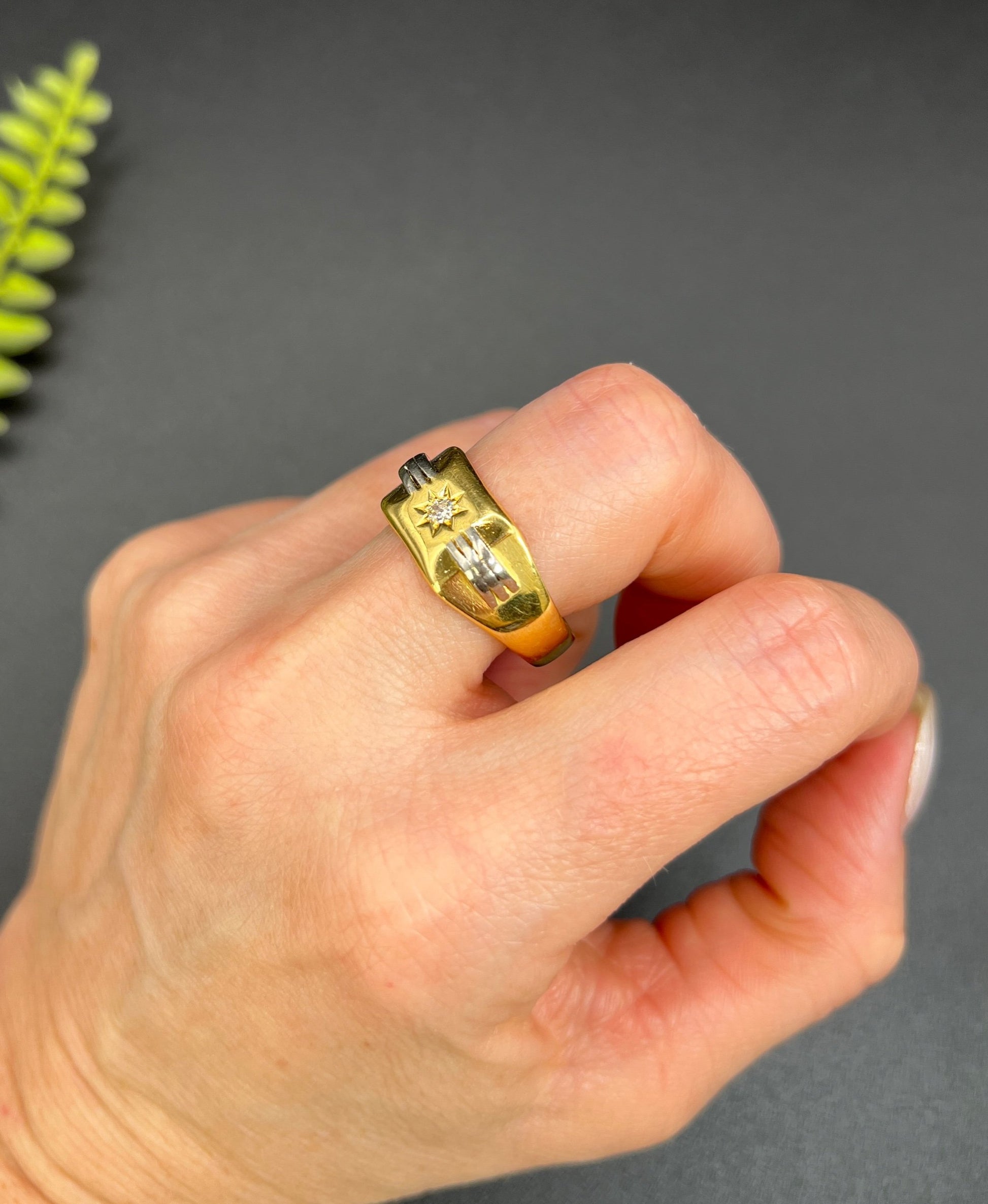 Vintage 18 Carat Two Colour Gold Diamond Signet Ring, Hallmarked London 1939