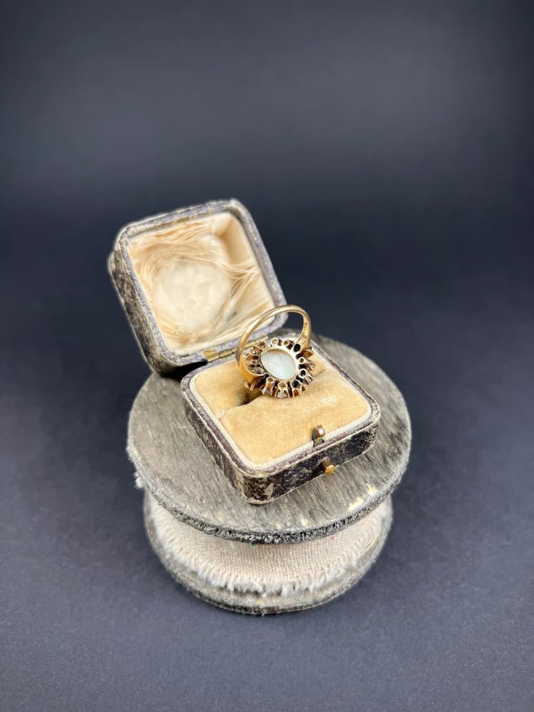 Victorian Antique Opal Diamond and Demantoid Garnet Cluster Ring