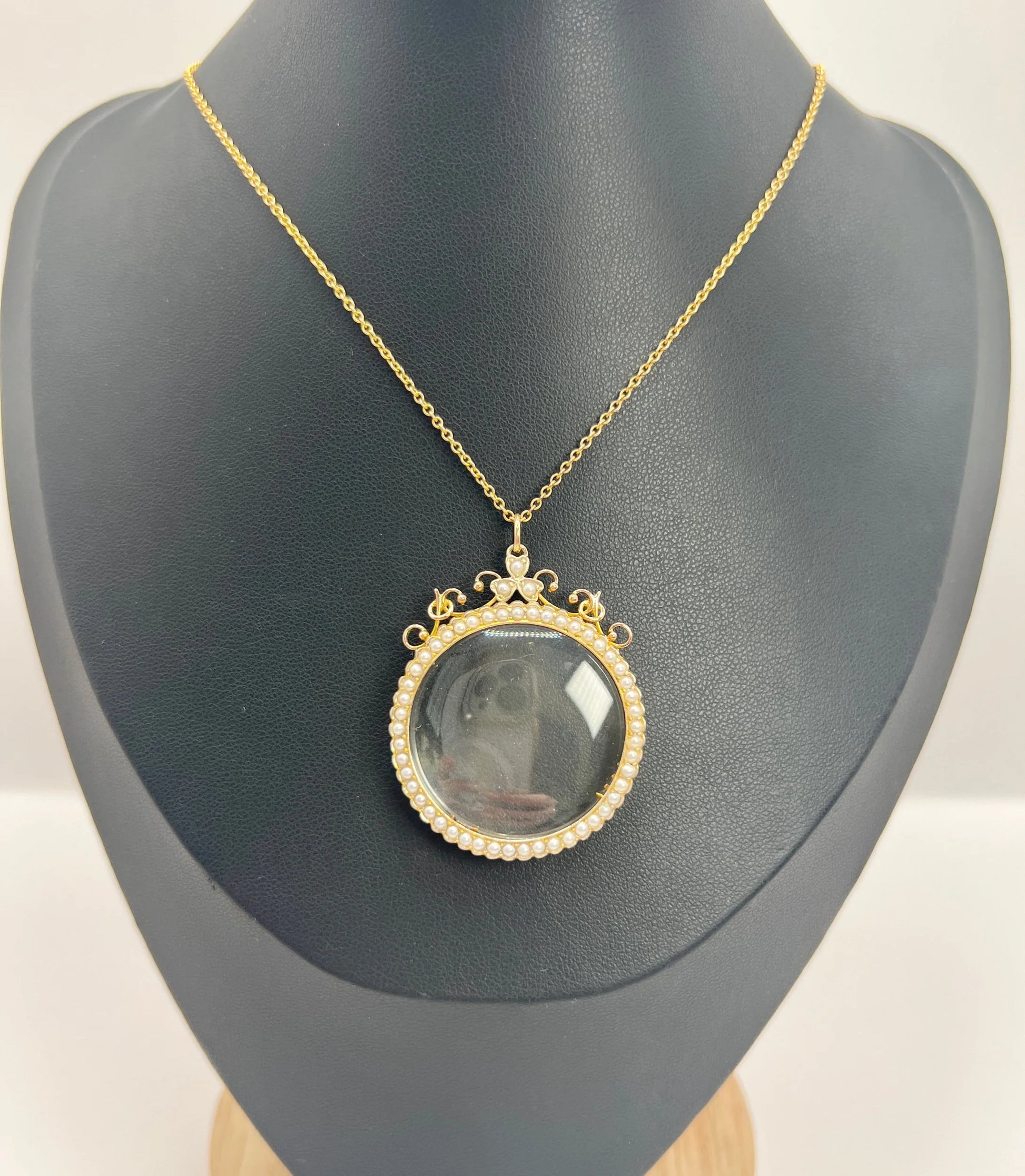 Antique 9 ct Rose Gold Stamped, Edwardian Seed Pearl Glass Locket Pendant
