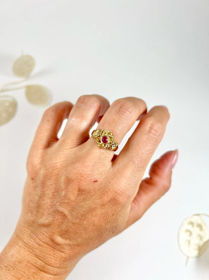 Antique 18 Carat Gold Ruby and Diamond Fancy Knot Ring, Hallmarked Birmingham 1916