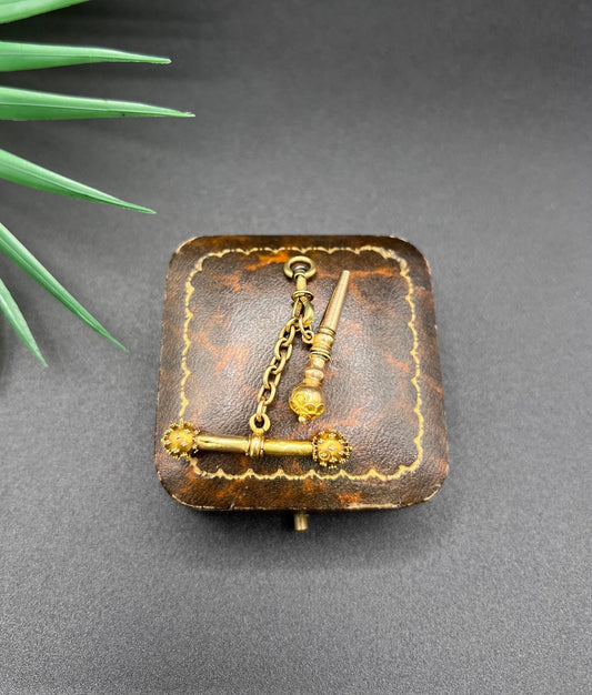 Rare French Antique 18 Carat Gold Pocket Watch Key, T-bar & Swivel Pendant, Circa 1900
