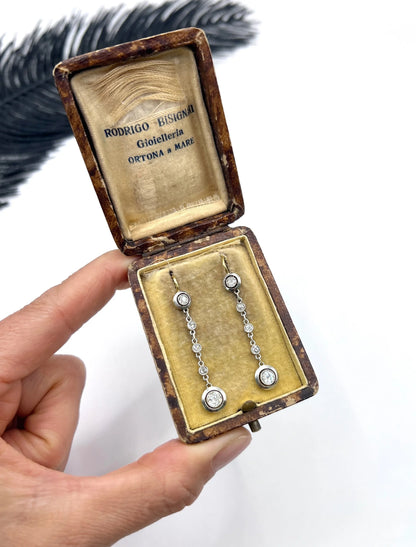 Edwardian Antique 1.30ct Diamond Target Drop Earrings in 18ct Gold and Platinum