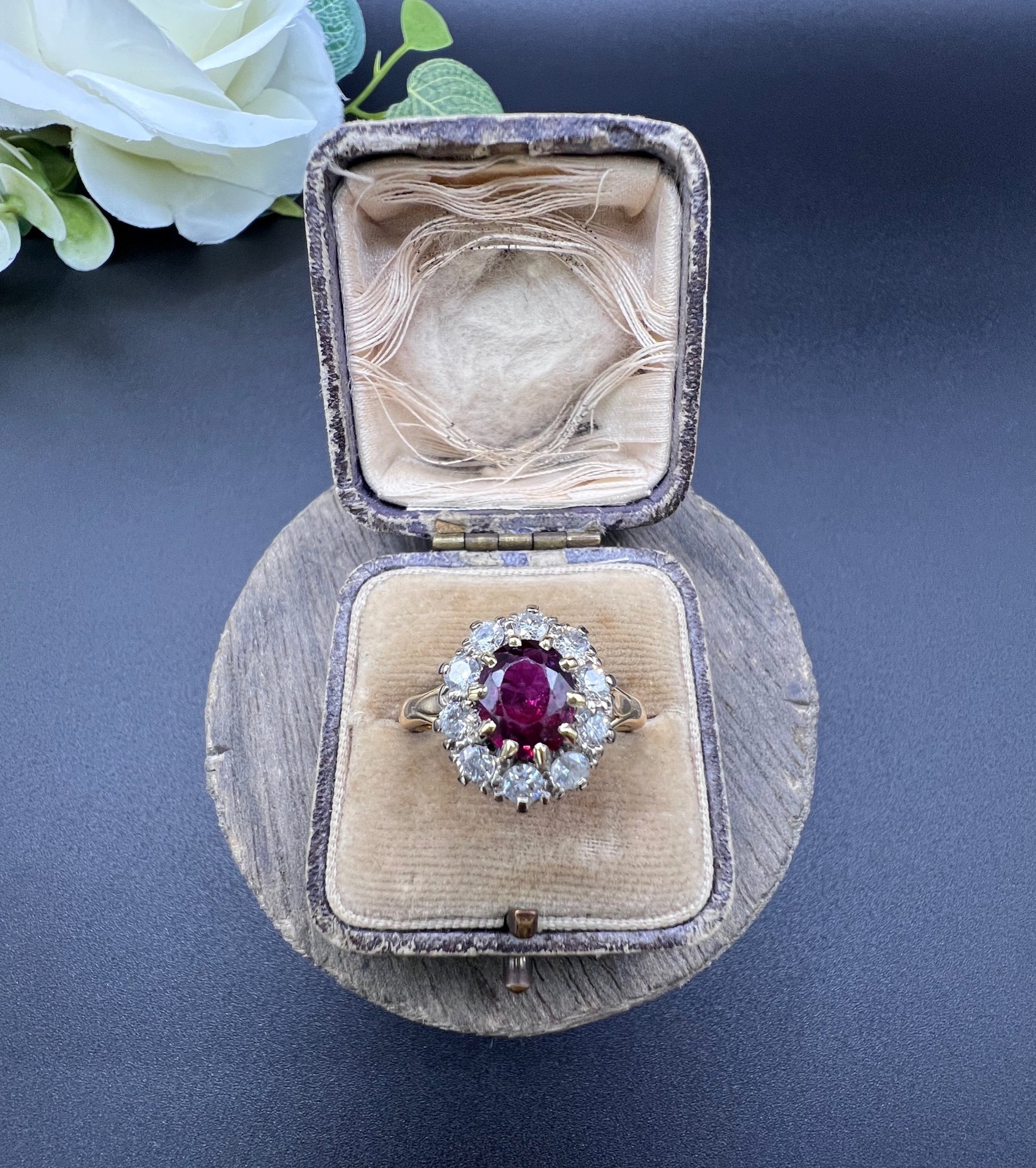 Vintage 18ct Gold, 1950s Ruby & Diamond Cluster Ring