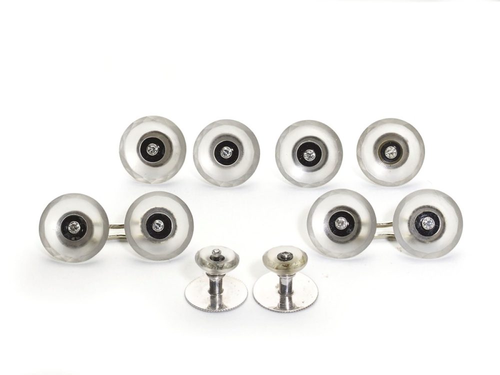 Antique Art Deco Rock Crystal Cufflinks Dress set, 1930's