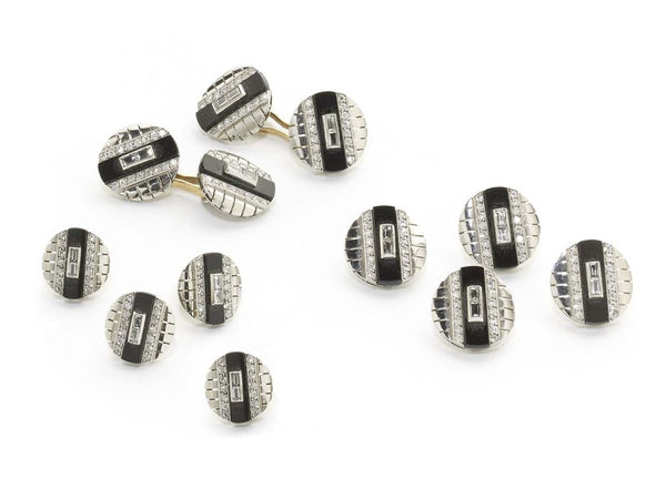 Art Deco Black Onyx and Diamond Dress Set