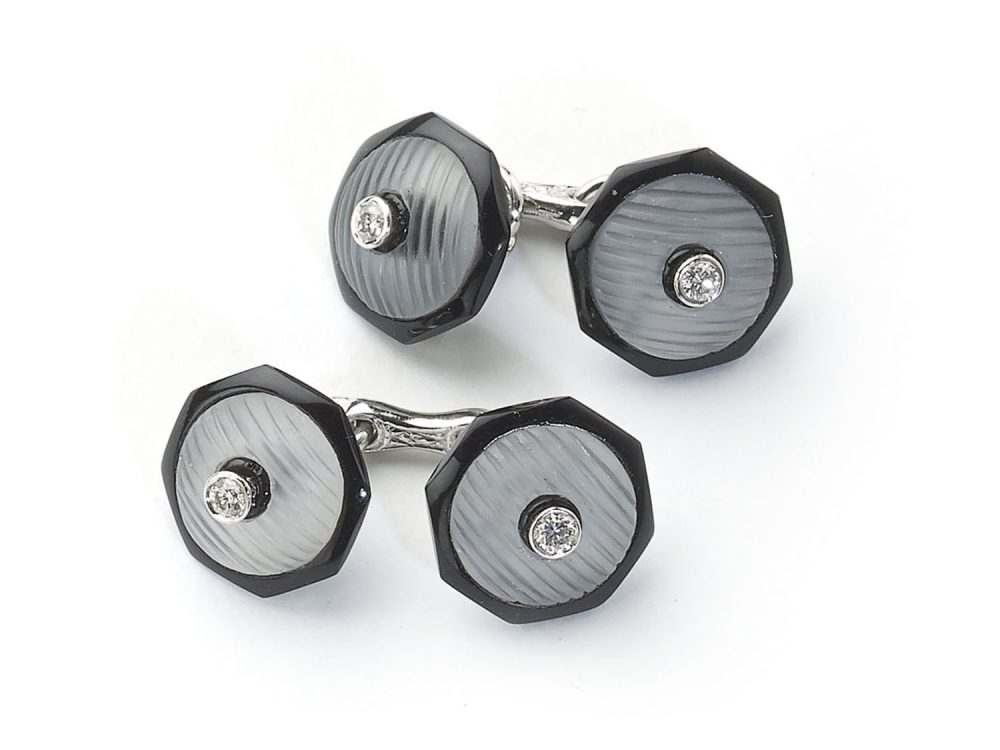 Rock Crystal and Black Onyx Cufflinks