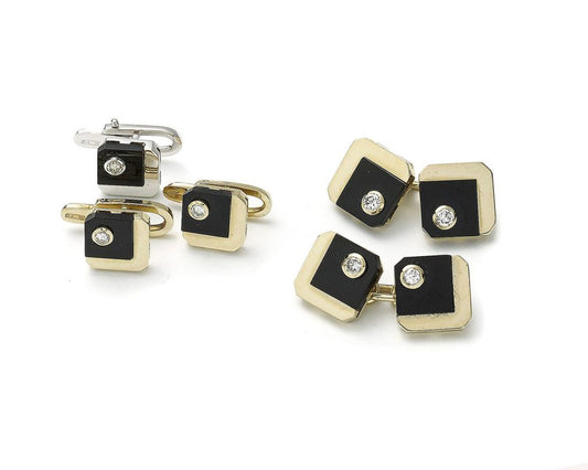 Vintage Black Onyx and Diamond Cufflink Dress Set