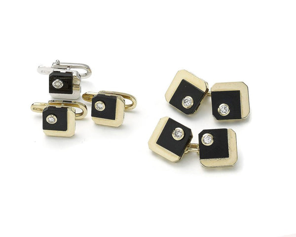 Vintage Black Onyx and Diamond Cufflink Dress Set