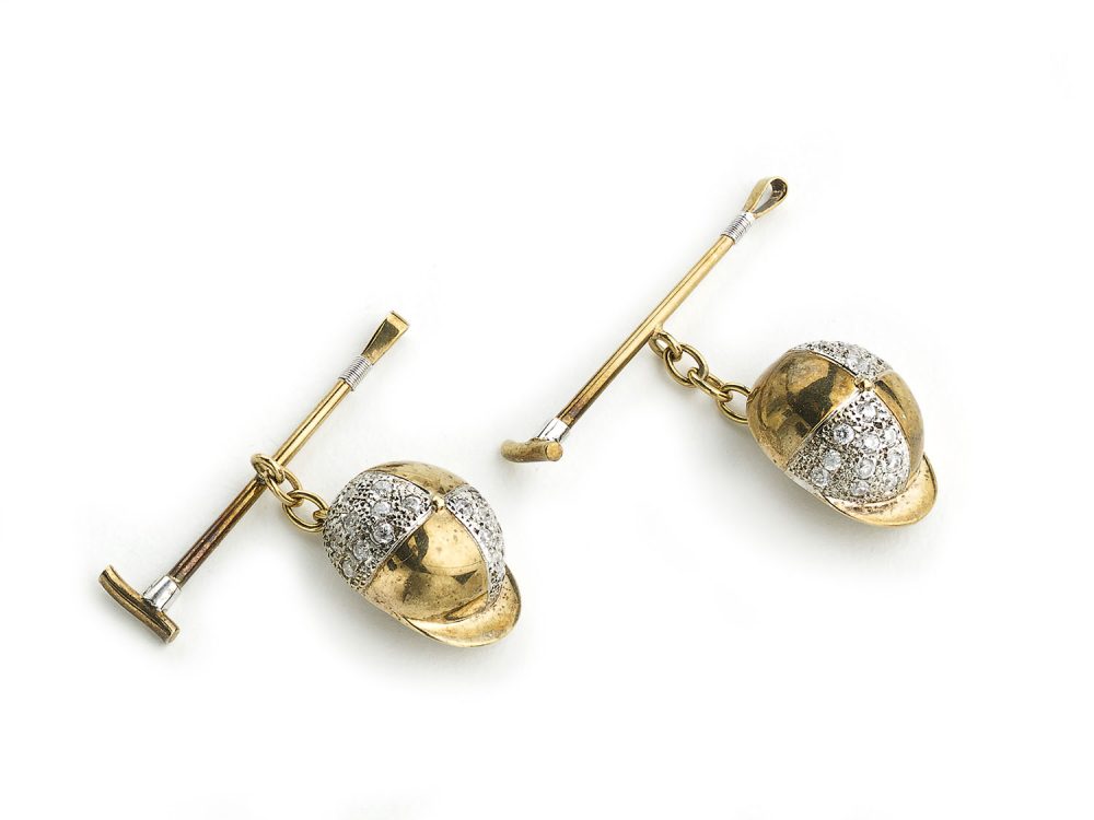 Vintage Gold and Cubic Zirconia Jockey Cufflinks