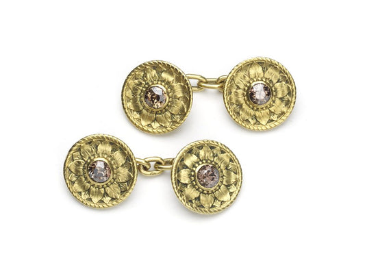 Desbazeille Art Nouveau Gold and Diamond Cufflinks