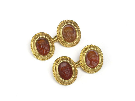 Antique Art Deco Wiese Cornelian Intaglio Cufflinks