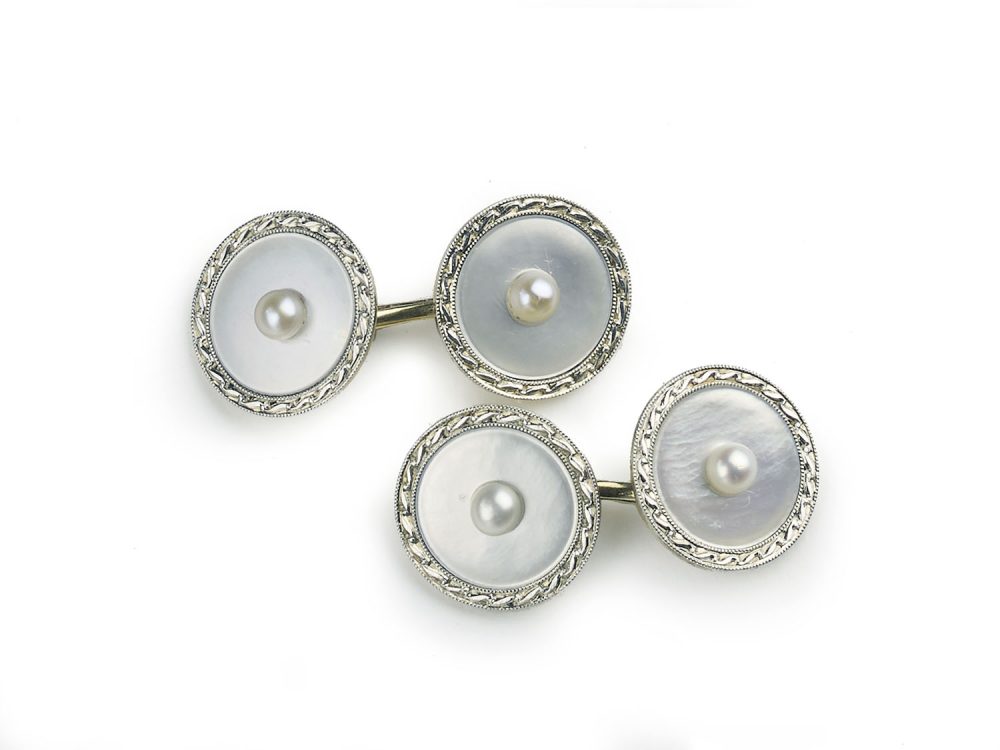 Antique Art Deco Pearl And Mother-of-Pearl Gold Platinum Cufflinks