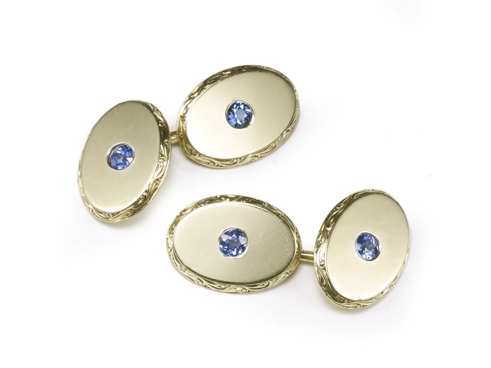 Antique Art Deco Montana Sapphire and Gold Cufflinks