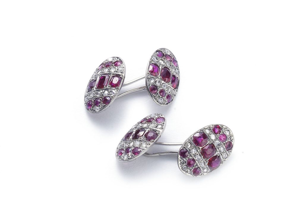 Antique Art Deco Ruby Diamond Platinum Cufflinks