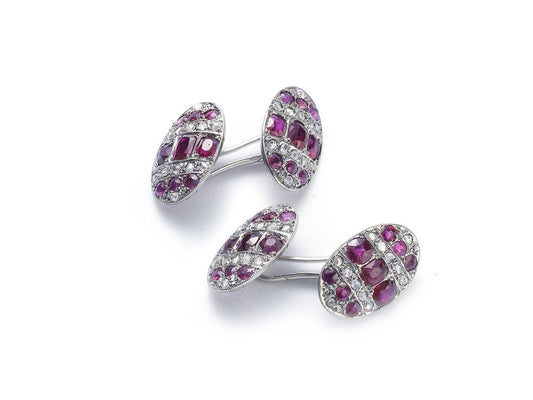 Antique Art Deco Ruby Diamond Platinum Cufflinks