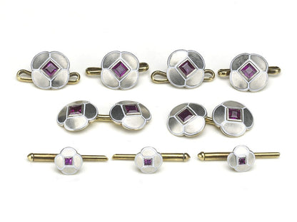 Antique Art Deco Enamel Ruby White Gold Dress Set