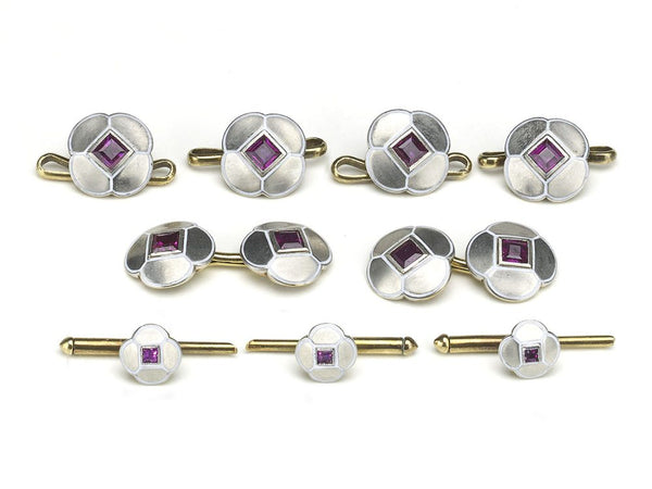Antique Art Deco Enamel Ruby White Gold Dress Set