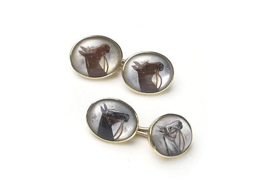 Antique Edwardian Reverse Crystal Horse Cufflinks