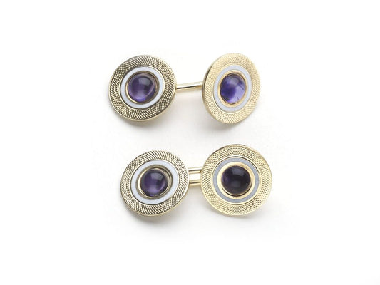 Vintage Amethyst Enamel Gold Cufflinks