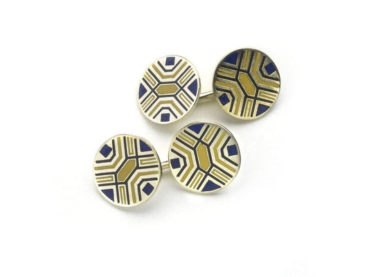Vintage Enamel Gold Cufflinks