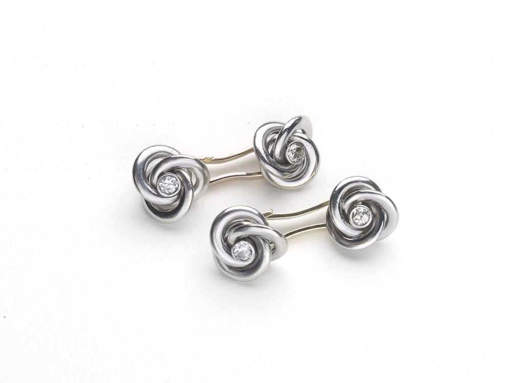 Art Deco French Diamond Gold Platinum Knot Cufflinks