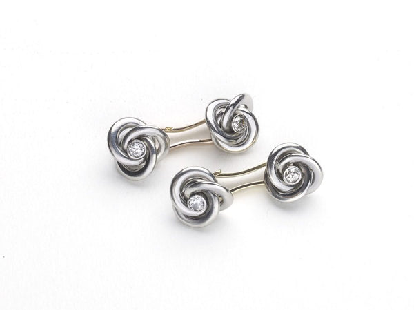 Art Deco French Diamond Gold Platinum Knot Cufflinks