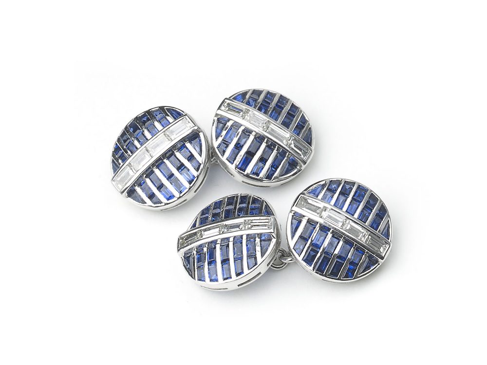 Vintage Platinum Sapphire and Diamond Cufflinks