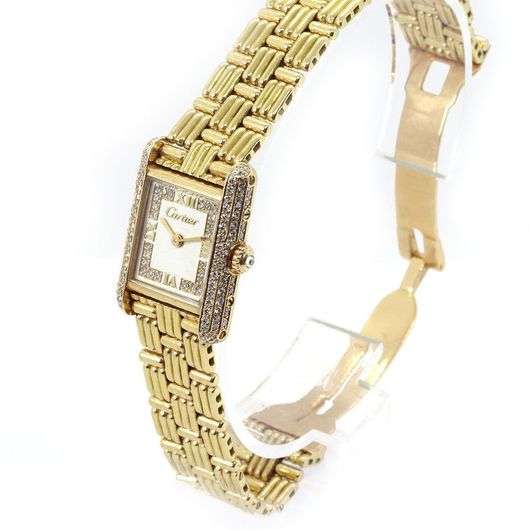 Cartier Tank Ladies 18ct Yellow Gold Factory Original Diamond Dial and Bezel, with Box
