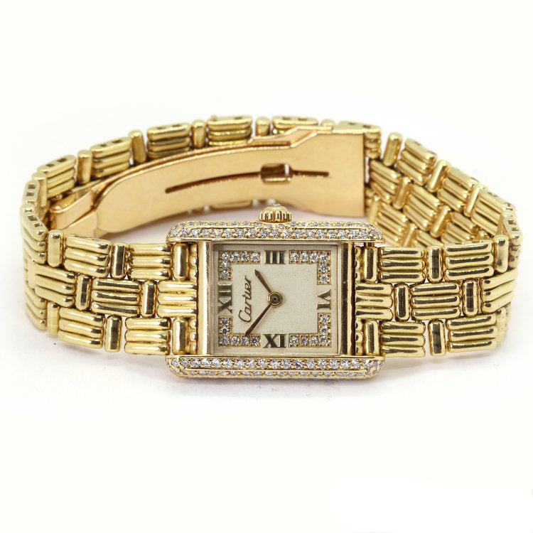 Cartier Tank Ladies 18ct Yellow Gold Factory Original Diamond Dial and Bezel
