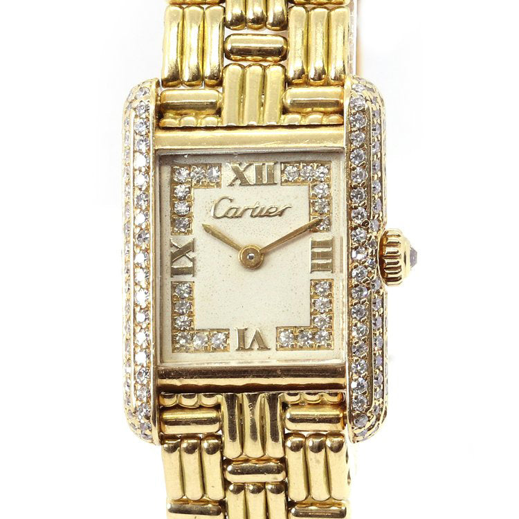 Cartier Tank Ladies 18ct Yellow Gold Factory Original Diamond Dial and Bezel, with Box