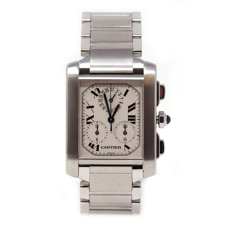 Cartier Tank Francaise Steel 2303 Chronograph Chronoflex, large model
