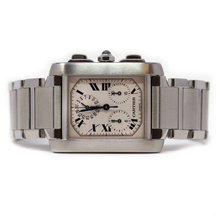 Cartier Tank Francaise Stainless Steel 2303 Chronograph Chronoflex Watch