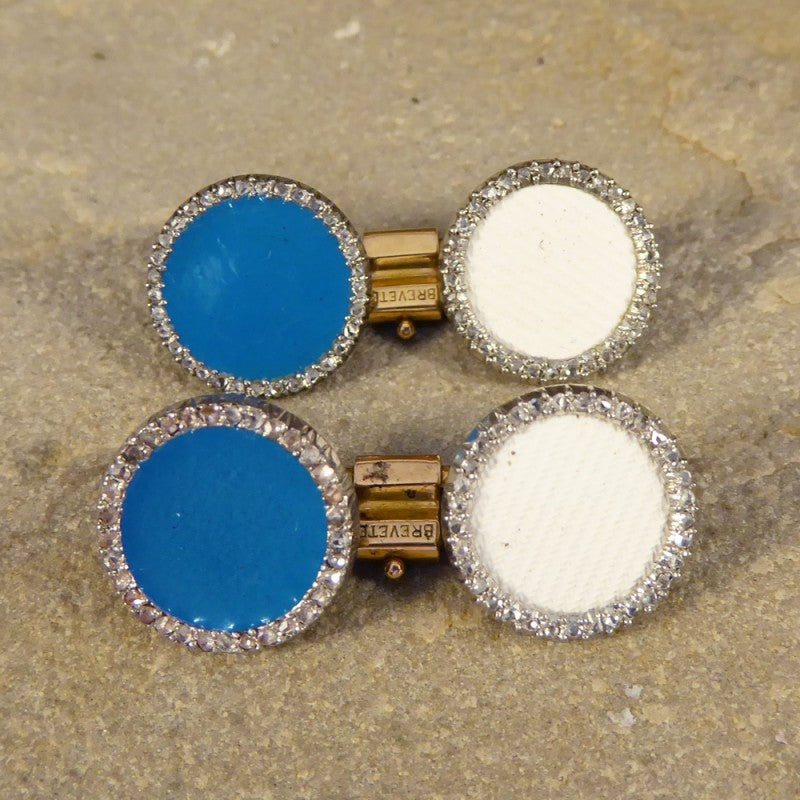 Antique Edwardian Diamond & Enamel Cufflinks