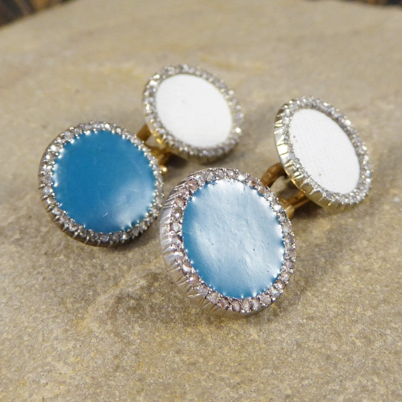 Antique Edwardian Diamond & Enamel Cufflinks