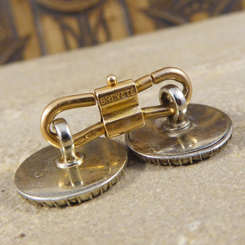 Antique Edwardian Diamond & Enamel Cufflinks