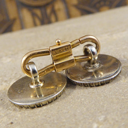 Antique Edwardian Diamond & Enamel Cufflinks