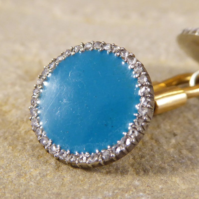 Antique Edwardian Diamond & Enamel Cufflinks