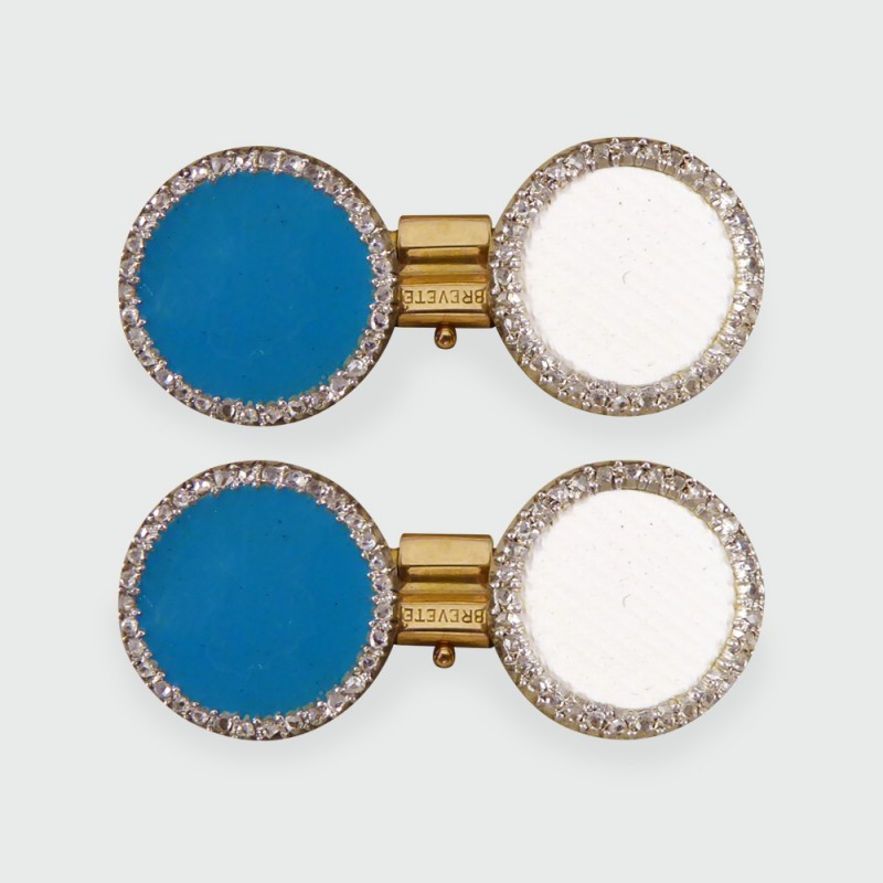Antique Edwardian Diamond & Enamel Cufflinks
