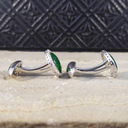 Green Enamel & Diamond Halo Cufflinks