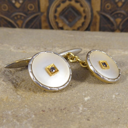 Antique Edwardian Mother of Pearl & Sapphire Cufflinks